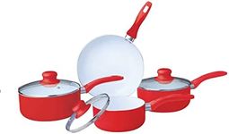 PRIMA Ceramic Coated Cookware Set, Set of 7, Red/ White