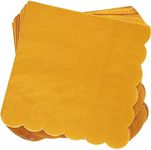 Juvale 100 Pack Mustard Yellow Paper Napkins - Scalloped Cocktail Napkins, Disposable for Wedding, Birthday Party (5x5 In)