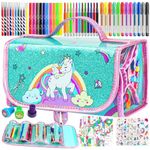 SLDALES Fruit Scented Markers Set 65 Pcs with Pencil Case, Unicorn Gifts for Girls, Coloring Marker Drawing Kit Art Supplies for Kids, Christmas Gifts for Kids 4 5 6 7 8 Year Old