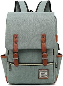 Puppy Concepts Men Women Vintage Chic Canvas Backpack Rucksack School Travel Laptop College Bag (Light Green Gold Zipper)