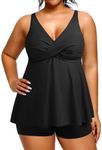 Holipick Womens Plus Size Tankini Swimsuits Two Piece Tummy Control Bathing Suits Flowy Tankini Top with Shorts, Black 1, 20 Plus