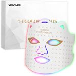 SDKWDH Led Face Mask Light Therapy At Home, Blue Red Light Therapy Mask for Face, 7 Colors LED Face Mask Light Therapy，White