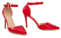 Women’s Pointed Toe Ankle Strap Stiletto high Heel Court Shoe Wedding, Office and Party Pumps Ladies Heel (Red Patent, UK Footwear Size System, Adult, Women, Numeric, Medium, 7)