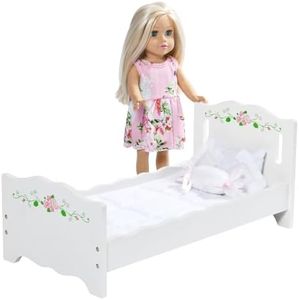 Badger Basket Doll Bed with 18 Inch Blonde Doll – Includes Bedding, Personalization Sticker Kit, and White Rose Design for Customizable Play
