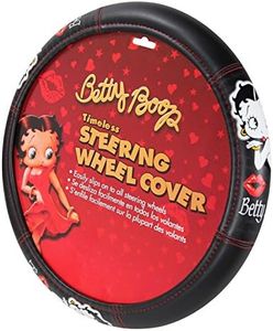 Yupbizauto New Betty Boop Timeless Front Low Back Car Seat Covers & Steering Wheel Cover Embroidery Kiss Headrest Cover (Steering Wheel)