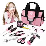 WORKPRO 9-Piece Kids Real Hand Tool Set, Pink Junior Tool Kit with Storage Bag for Boys, Girls, Children DIY Building and Woodworking, Age 8+