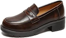 BB BEROBELLO FASHION IS AN ATTITUDE Women's Cowhide Leather Penny Loafers Mori Girl JK Uniform Dress Shoes, Brown, 6