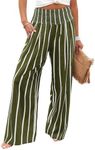 Angerella Casual Pants for Women Summer Flowy High Waisted Wide Leg Stripe Pant Lounge Trousers Palazzo Pants Army Green M