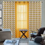 HOMEMONDE Room Grommet Curtains Set Of 4 Cotton 7 Feet Door Curtain Sets Sheer & Block Print, Yellow Chevron