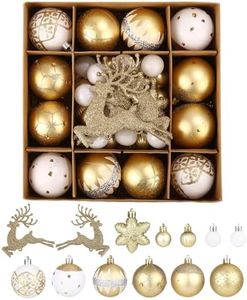 SOBEAU 40 Pièces Boule de Noel Or, Decoration Sapin de Noel en Plastique, Kit Décoration Noel Sapin avec Fil de Suspension, Boules de Noel en 12 Styles pour Noël, Anniversaire, Mariage