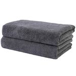 Polyte Professional Quick Dry Lint Free Microfiber Hair Drying Salon Towel, 2 Pack (20x40 in, Dark Grey)