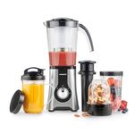 Emperial 4 in 1 Blender Multifunctional Smoothie Maker, Juicer, Grinder & Ice Crusher 220W | 1L Blending Jug, 500ml Smoothie Jug and Travel Mugs and 300ml Small Blending Jug with lids (Silver)