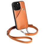 LUCKYCOIN Crossbody Wallet Phone Case for iPhone 16 Pro 6.3 inch 2024,Leather Strap Phone Case for Women with Credit Card Holder,Adjustable Lanyard Shoulder Strap,Wallet Pouch Phone Case Brown