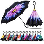 NNY Inc Double Layer Inverted Umbrella Cars Reverse Open Folding Umbrellas, Windproof UV Protection Large Self Stand Upside Down Straight Umbrella for Golf Women and Men with C-Shaped (Beauty)