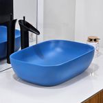 Reyal Modern Color Table Top Wash Basin (13" x 18" x 5") Countertop Vessel Sink | Bathroom Sink Wash Basin over counter (MATTE BLUE)