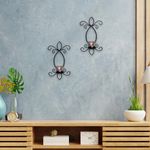 HOSLEY Set of 2 Butterfly Wall Tealight Candle Holders |Diwali Decor|Diwali Decoration for Home|Wall Sconce with 2 Glass Cup and Tealights - Wall Hanging for - Black Matte