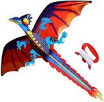 HENGDA KITE-Upgrade Classical Dragon Kite Stereoscopic Dragon Kites for Kids & Adults Easy to Fly for Beginner Easter 55inch x 62inch Single Line with Tail