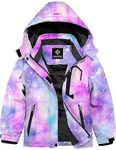 GEMYSE Girl's Waterproof Ski Snow Jacket Fleece Windproof Winter Jacket with Hood(Watercolor Purple,8)