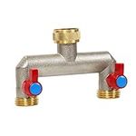 Mdlufee 3/4 Inch 2 Way Brass Tap Splitter, Hose Tap Splitter Connection with 2 Individual Valves for Garden Kitchen Faucet,Washing Machine Hose Connector