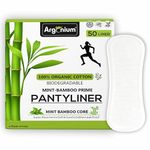 Argonium Prime Biodegradable Mint Bamboo Panty Liners For Women Daily Use, Pack Of 50 N Liners 185mm, Pure Cottene,Rash-Toxin-Free, High Absorbent, Heavy Flow,Extra Long, Day-Night