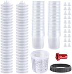 Zeinlenx Disposable Paint Gun Cup, HVLP Paint Sprayer Gun Mixing Cups 20 Ounce(600ML) Kit with 50 Cups and Lids System, 10 Plugs and 1 Hard Cup with Retainer Ring, 1 Cup Adapter