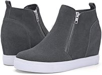 Athlefit Women's Hidden Wedge Sneakers Platform Booties Casual Shoes Wedgie Sneakers Size 9 Grey