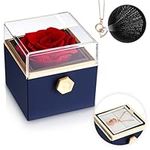 Rotating Rose Box Preserved Red Real Rose with Heart I Love You Necklace Forever Roses Eternal Flower on Christmas Valentine's Day New Year Mother's Day for Girlfriend Wife Mom