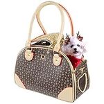 Betop House Fashion Dog Carrier PU Leather Dog Handbag Dog Purse Cat Tote Bag Pet Cat Dog Hiking Bag, Brown, Small 38 * 23 * 17cm