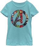 Marvel Girl's Little, Big Avengers Heroes Icon T-Shirt, Tahi Blue, Medium