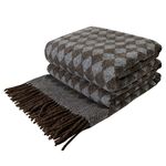 LYHome 100% Wool Blanket - Large Throw, Sofa & Bed Bedspread, Single Double Throws, Soft Warm Blankets for Winter Travel Autumn Picnic & Camping 55x79 in, 140x200 cm, Blue - Brown Scandinavian Rhombus