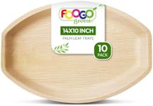 FOOGO Green 10 Disposable Palm Leaf Serving Trays, Large Oval 14"x10" (35cmx25cm), Platters Starters Canape, Charcuterie Board, Like Wooden Trays, Sturdy Hot Food Trays, Eco-Friendly Food Trays