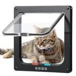 Roxanex Cat Door Safety Pet Sliding Door with 4 Way Lock, Weatherproof Cat Flap for Interior Exterior Door Window Wall (Black, L, 2cm Thick)