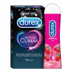 Durex Mutual Climax Condoms For Men & Women - 10 Count With Durex Water Based Lube Cherry Flavoured Lubricant Gel, Extra Dotted And Ribbed For Pleasure (50Ml)