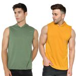 CHKOKKO Men Cotton Gym Tank Tops Sleeveless Sports Vest Combo Pack of 2 DarkkGreen Mustard 5XL