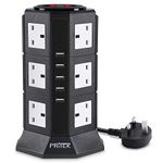 Extension Lead, PRITEK 12 Outlets Extension Socket 10A/2500W 1000J Surge Protector Tower Power Strip with 6.5ft Extension Cord 5V/4.5A Smart USB Charging Ports Suit for Cellphone Tablet and more