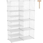 C&AHOME Wire Cube Storage Unit, Interlocking Metal Wire Organizer with Divider, Modular Cabinet, Bookcase for Closet Bedroom Kid’s Room, Includes Rubber Mallet, White UWCSIM08W