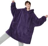 Bedsure Wearable Blanket Hoodie Women - Fluffy Fleece Hoodie Blanket for Men, Warm & Cozy Gifts for Women Men Her Mum, Purple, XL