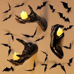 Halloween Decorations, 3pcs Creepy Reaching Hands Wall Mountable with Lighted Candles and Bat Sticker, Scary Halloween Wall Decor, Horror Hands for Gothic Wall Decorations Indoor