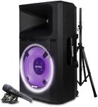 Gemini Sound GSP-L2200PK Indoor 2200 Watt Peak Bi-Amped Wired AC Powered Bluetooth DJ Speaker with 15" Inch Woofer, LED Party Lights, Built in Media Player, and Included Microphone and Speaker Stand