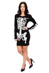 Get The Trend Womens Skeleton Bone Midi Dress Ladies Halloween Scary Night Long Sleeve Bodycon Dress (XXL)