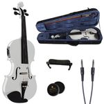 Cecilio CVNAE-White Ebony Fitted Solid Wood Acoustic Electric Violin, White, Size 4/4 (Full Size)