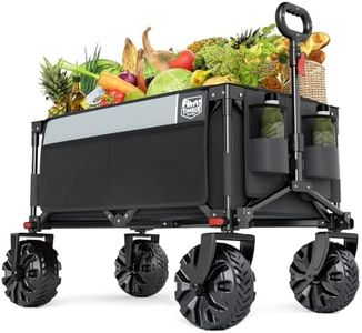 Timber Ridge Outdoor Collapsible Wagon with Brakes Utility Folding Cart Heavy Duty All Terrain Wheels for Shopping Camping Garden with Side Bag and Cup Holders, Grey