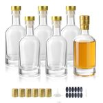 BPFY 6 Pack 6oz (200ml) Clear Glass Liquor Bottles with T-Top Caps and Heat Shrink Capsules, Empty Vodka Bottles, Glass Bottles for Whiskey, Kombucha, Beverages