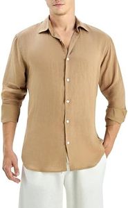 Krasiv Men's 100% Linen Shirt Long Sleeve Casual Button Up Summer Beach Lightweight Tops (AU, Alpha, Medium, Regular, Regular, Dark Brown)