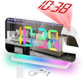 SZELAM Radio Alarm Clock with Projection, Alarm Clock Digital, 7.4 Inch LED Radio Alarm Clock with Sleep Timer, 180° Rotating Projector, 10-Colour Night Light, 11 RGB Colour Digital Display, Table