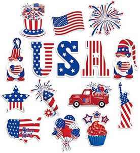 Whaline 4th of July Cut-Outs Patriotic USA Red Blue White Star Stripe Gnome Cut Outs 250th Anniversary Party Paper Cut-Outs for Independence Day Classroom Bulletin Board Decor, 48Pcs