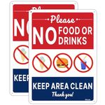 No Food or Drink, Keep Area Clean Signs | 10 x 7 Inches No Food or Drinks Allowed Signs Rust Free Aluminum No Food Signs, Weatherproof, Easy to Install, Indoor/Outdoor Use, 2 Pack