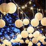 UNIVERSAL BUYER Round Hanging Ball Paper Hanging Lantern Paper Lamp for Decoration at Party Birthday,Paper Hanging Lantern (Pack of 20 (14 Inch), White)