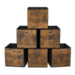 SONGMICS Storage Cubes, Set of 6 Storage Bins with Handle, Oxford Fabric and Non-Woven Fabric Storage Boxes, 26 x 26 x 28 cm, Fit Cube Storage Unit, Foldable, Rustic Brown and Black RFB126B01