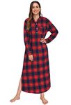 Latuza Women's Plaid Flannel Nightgowns Full Length Sleep Shirts, Red, 3X-Large Plus